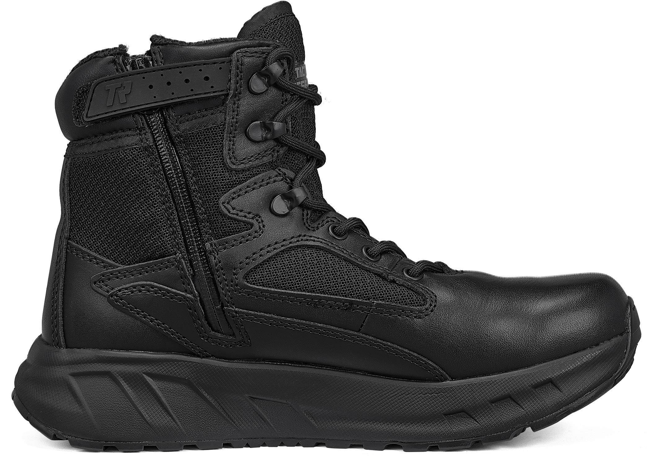 Tactical Research MAXX 6Z 6 Inch Ultra-Cushioned Maximalist Black Tactical Boots for Men with Zipper - Designed for Police, EMS, and Security with Slip-Resistant Vibram Outsole