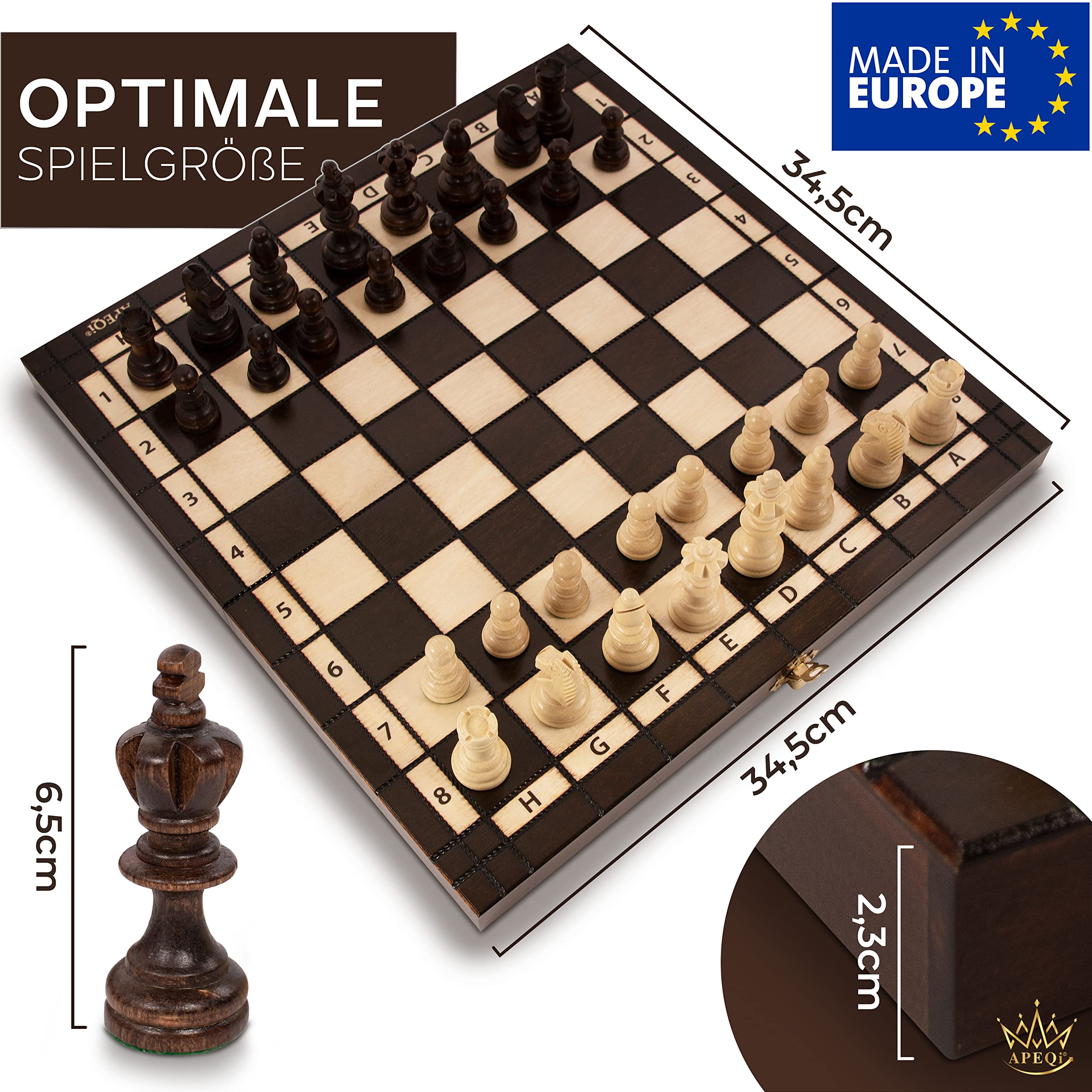 APEQi® Royal Chess Game Wood High Quality Solid Wood 34.5 x 34.5 cm from  the EU, Gift Idea Elegant Chess Board Wood High Quality Folding Chess Box