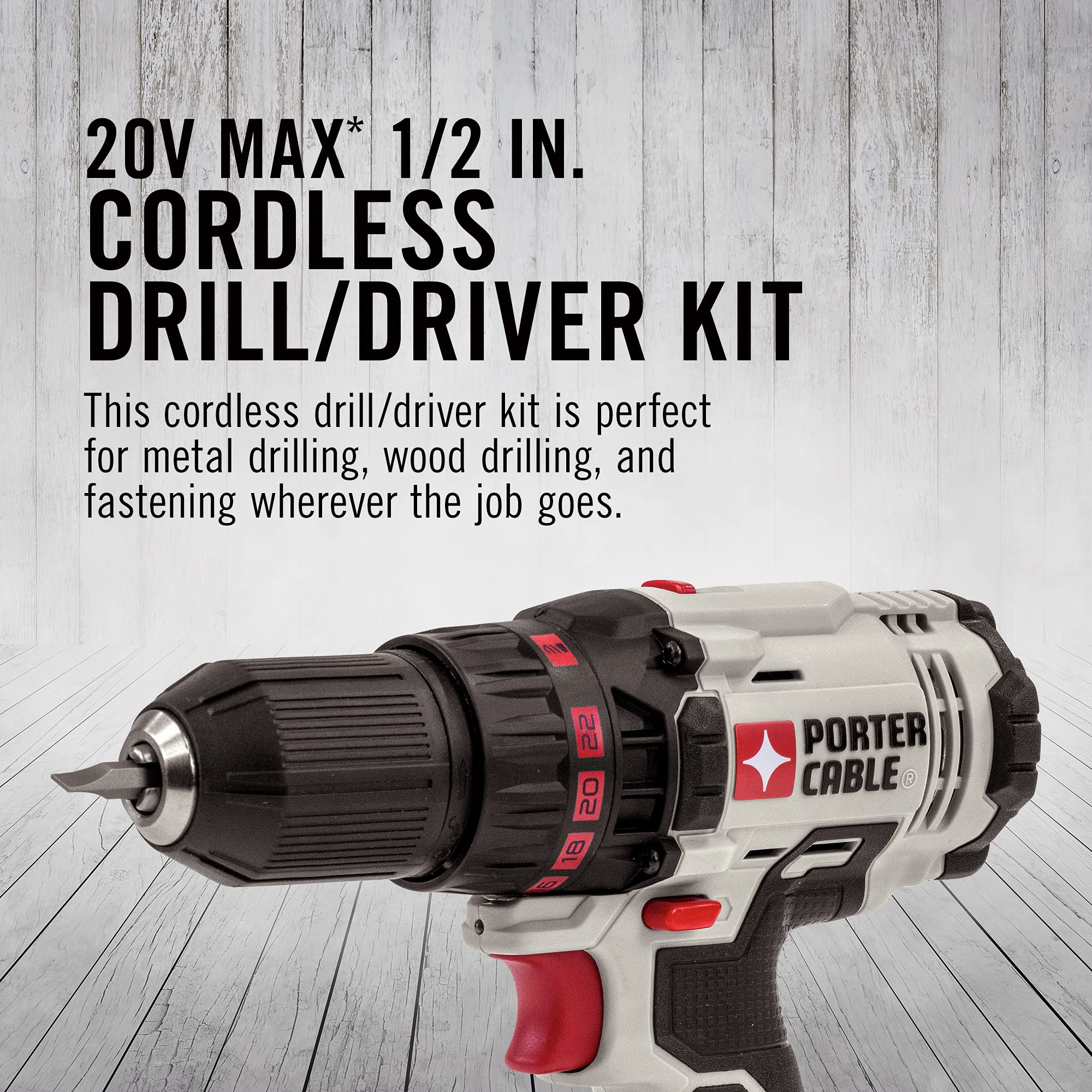 PORTER-CABLE 20V MAX* Cordless Drill/Driver, 1/2-Inch, Tool Only (PCC601LB)