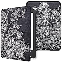 WALNEW Case Cover for All-New Kindle (2022 Release), Smart Cover with Auto Sleep/Wake Fits Kindle (11th Generation) - 2022 Release (Black Flower)