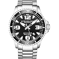 Stuhrling Original Ltd Edition Mens Pro Dive Watch Swiss Quartz 200 Meter Water Resistant Unidirectional Ratcheting Bezel Stainless Steel Bracelet Screw Down Crown Sport Watch (Black)