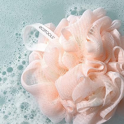 EcoTools Delicate EcoPouf Bath Sponge, Recycled Delicate and Exfoliating Bath Sponge Body Scrubber Loofah for Shower and Bath, Assorted Colors, Green, White, Pink, and Gray, 4 Count (60g Each)