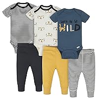 Onesies Brand Unisex Baby 3 Onesies 3 Pants Outfit Bundle Mix n Match Newborn to 12M, Black Yellow Tiger Stripe