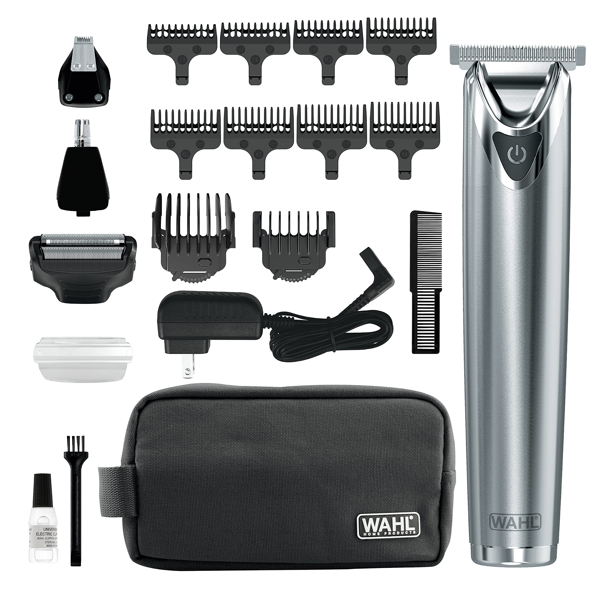 Wahl USA Stainless Steel Lithium Ion 2.0+ Beard Trimmer for Men - Electric Shaver & Nose Ear Trimmer - Rechargeable All in One Men's Grooming Kit - Model 9864SS
