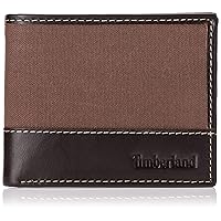 Timberland Men's Baseline Leather Canvas Wallet with Attached Flip Pocket
