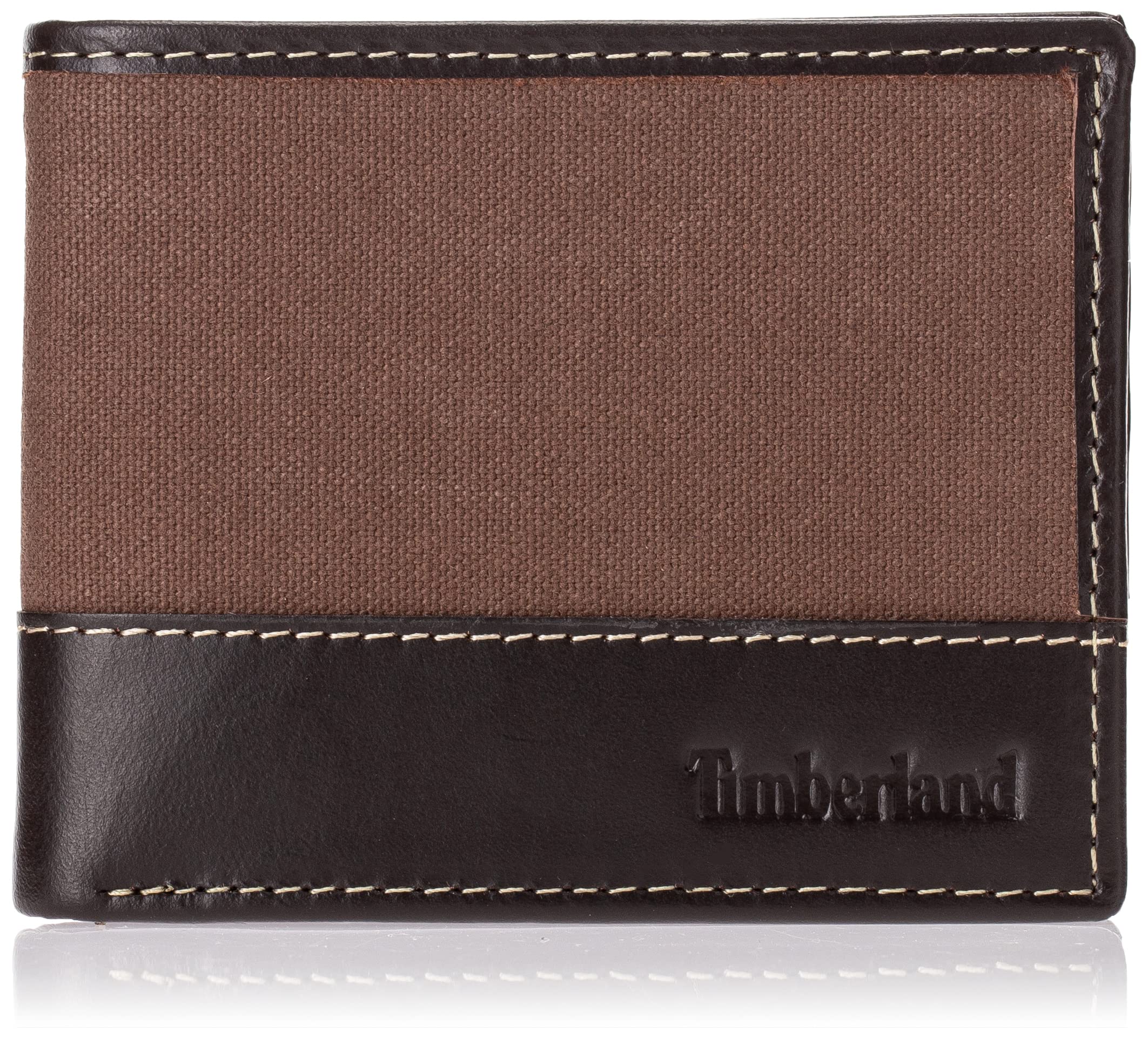 Timberland Men's Baseline Leather Canvas Wallet with Attached Flip Pocket