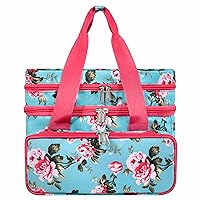 SINGER Sewing Accessories Organizer (Bag Only) – Double Layer Portable Sewing Storage Bag | 2 Detachable Pouches and 18 Compartments, Large Sewing Supplies & Crafting Carry-all (Turquoise Floral)