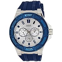 Guess Men's Force 45mm Blue Silicone Band Steel Case Quartz White Dial Analog Watch W0674G4