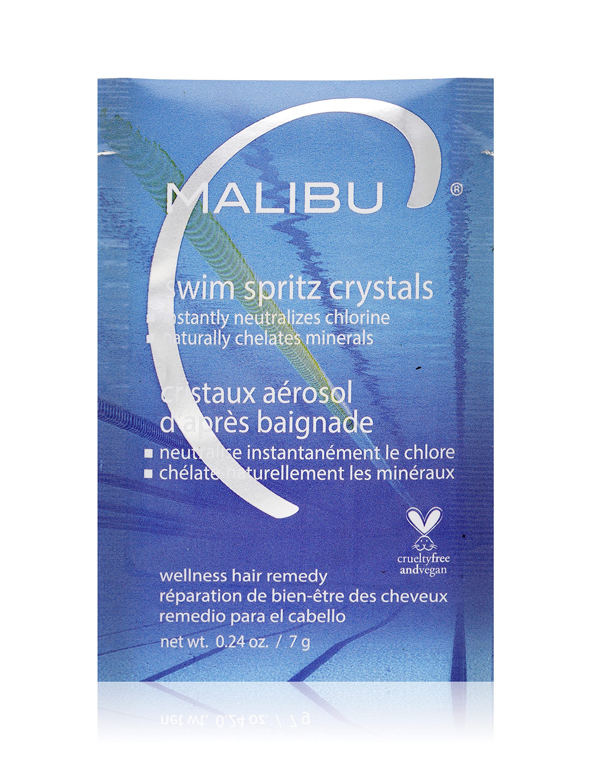 Malibu C Swim Spritz Crystals (1 Packet) - Contains Vitamin C to Eliminate Chlorine from Skin & Hair Post Swim - Non-Irritating Chlorine Neutralizer for Hair + Skin