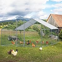 13 x 10 ft Large Metal Chicken Coop Run,Walk-in Metal Poultry Cage Runs House,Heavy Duty Chicken Run,with Waterproof Cover,Rabbits Cats Dogs Farm Pen for Outside Backyard Farm Garden (Silver)