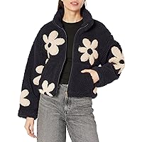 [BLANKNYC] womens Luxury Clothing Sherpa Jacket With Floral Patch Detail, Comfortable & Stylish Coat