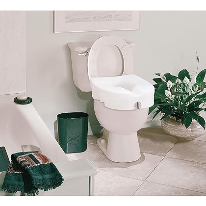 Carex E-Z Lock Raised Toilet Seat, 5 Inch Height, Toilet Seat Riser for Elderly and Handicap, Round Or Elongated Toilets, Elevated Toilet Seat and Toilet Riser