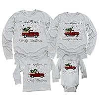 Christmas Red Plaid Truck Xmas Tree Custom Matching Family Long Sleeve Shirt
