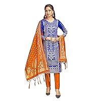 Elina fashion Indian Pakistani Women's Readymade Salwar Kameez Banarasi Art Silk Woven Dress Silk Dupatta Stitched Suit