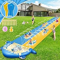 30 FT Extra Long Water Slide for Kids Adults, Giant Double Lawn Water Slip Heavy Duty with 2 Bodyboards, Summer Water Slide Toys with Crash Pad for Backyard Outdoor