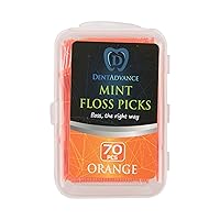 Mint Dental Floss Picks - Easy Reach Back Teeth | Tooth Flossers |Orange, Mint Flavored, 70 ct, w/Travel Case