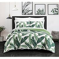 Chic Home Palm Springs 9 Piece Quilt Set Stitched Palm Tree Print Bed in A Bag - Sheet Set Decorative Pillow Shams Included, Queen, Green