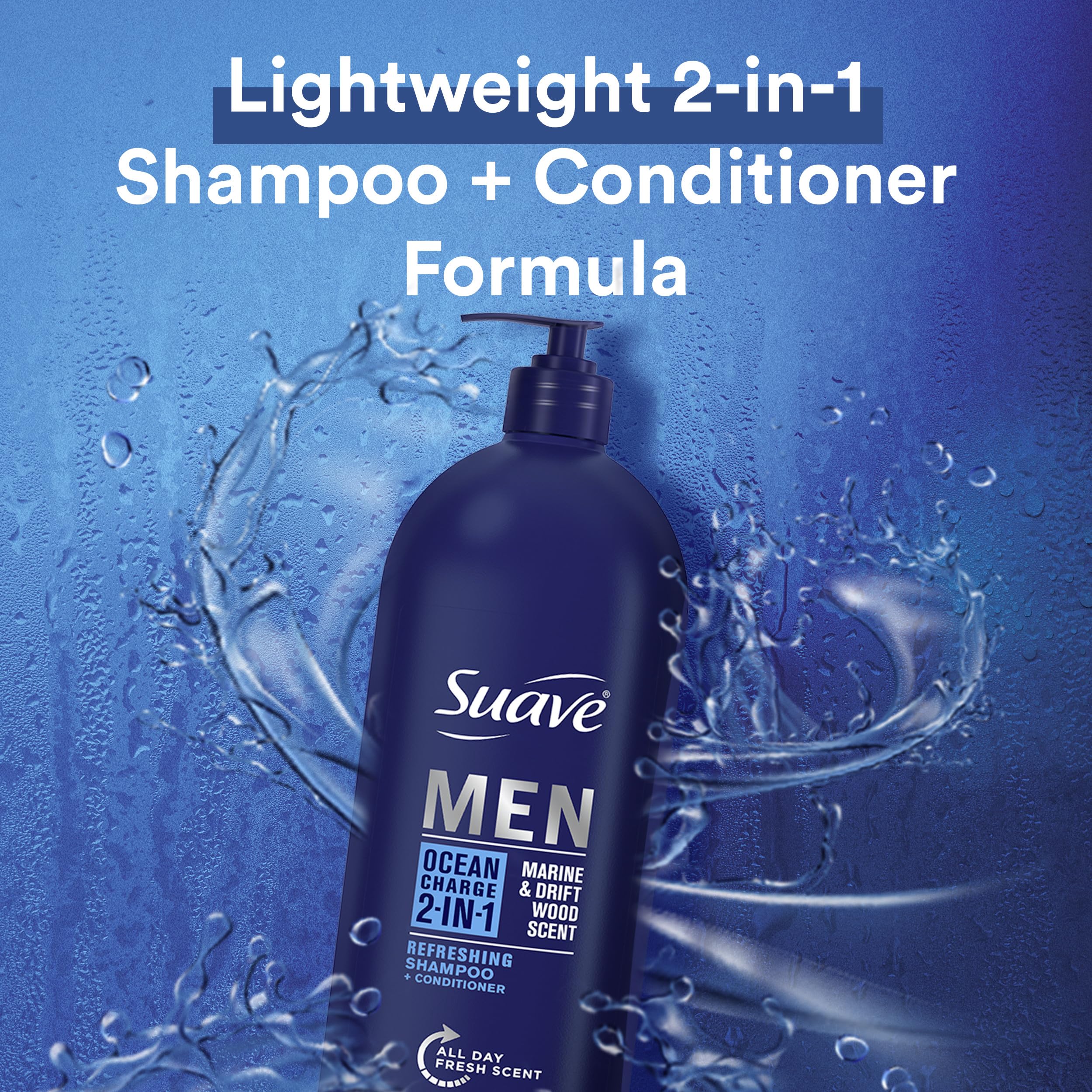Suave Men Shampoo and Conditioner 2 in 1 Ocean Charge Refreshing, Cleanse and Conditions Hair, 40 oz Pack of 3