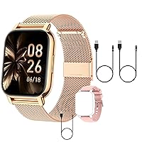Popglory Smart Watch for Women & Men, 1.85'' Call Receive/Dial Smartwatch, Fitness Tracker with Blood Pressure/SpO2/Heart Rate Monitor, Fitness Watch with 2 Straps 3 Cables for iOS & Android Phones