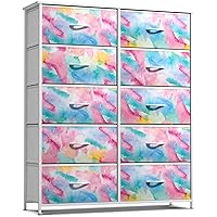 Sorbus Kids Dresser with 10 Drawers - Storage Chest Organizer Unit Nightstand - Steel Frame, Wood Top, Tie-Dye Fabric Bins for Clothes - Wide Furniture for Bedroom, Hallway, Nursery, Closet, Apartment