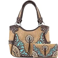 Zelris Autumn West Fringe Concho Women Conceal Carry Tote Handbag with Wallet