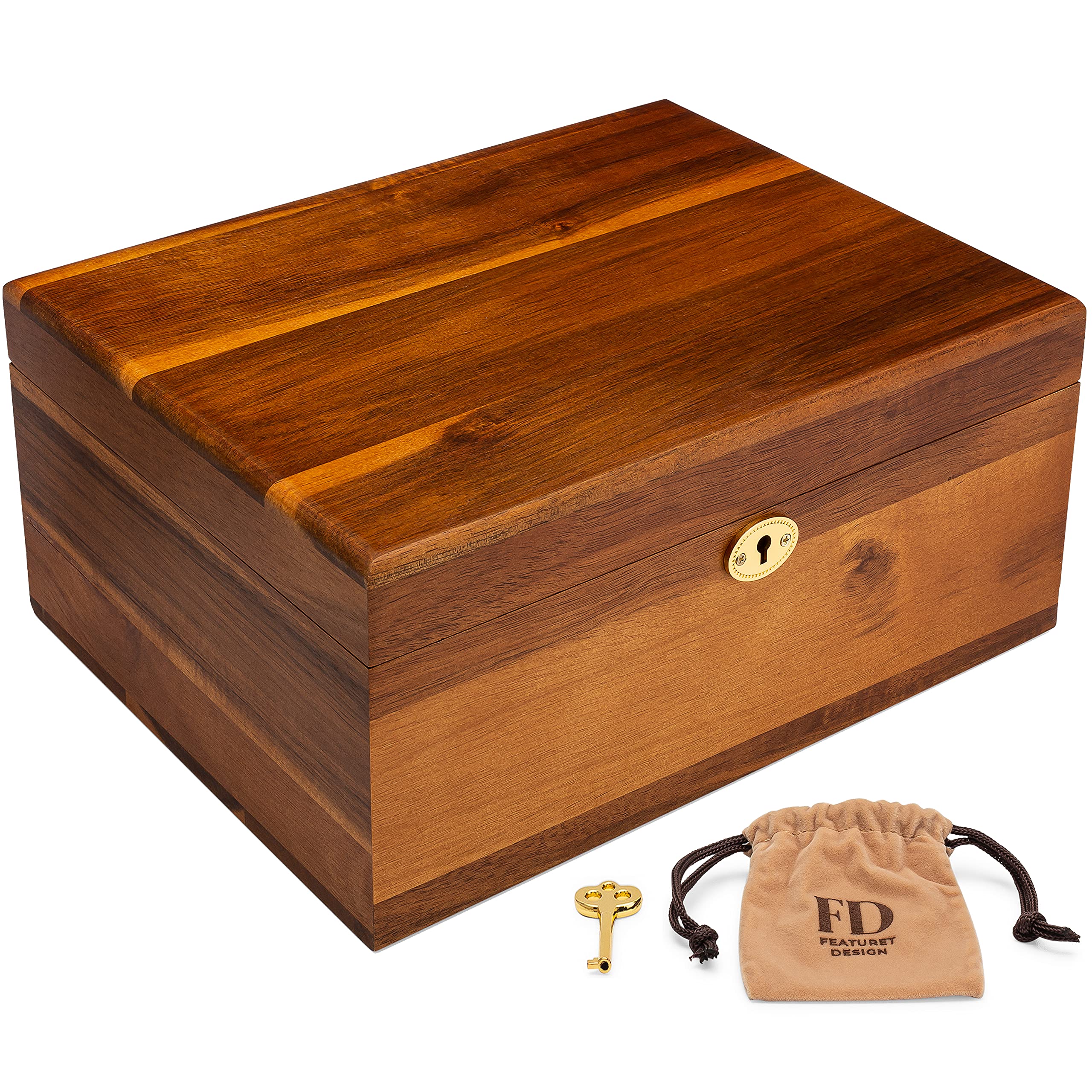 Wooden Storage Box with Hinged Lid and Locking Key - Large Premium Acacia Keepsake Chest with Matte Finish - Store Jewelry, Toys, and Keepsakes in ...