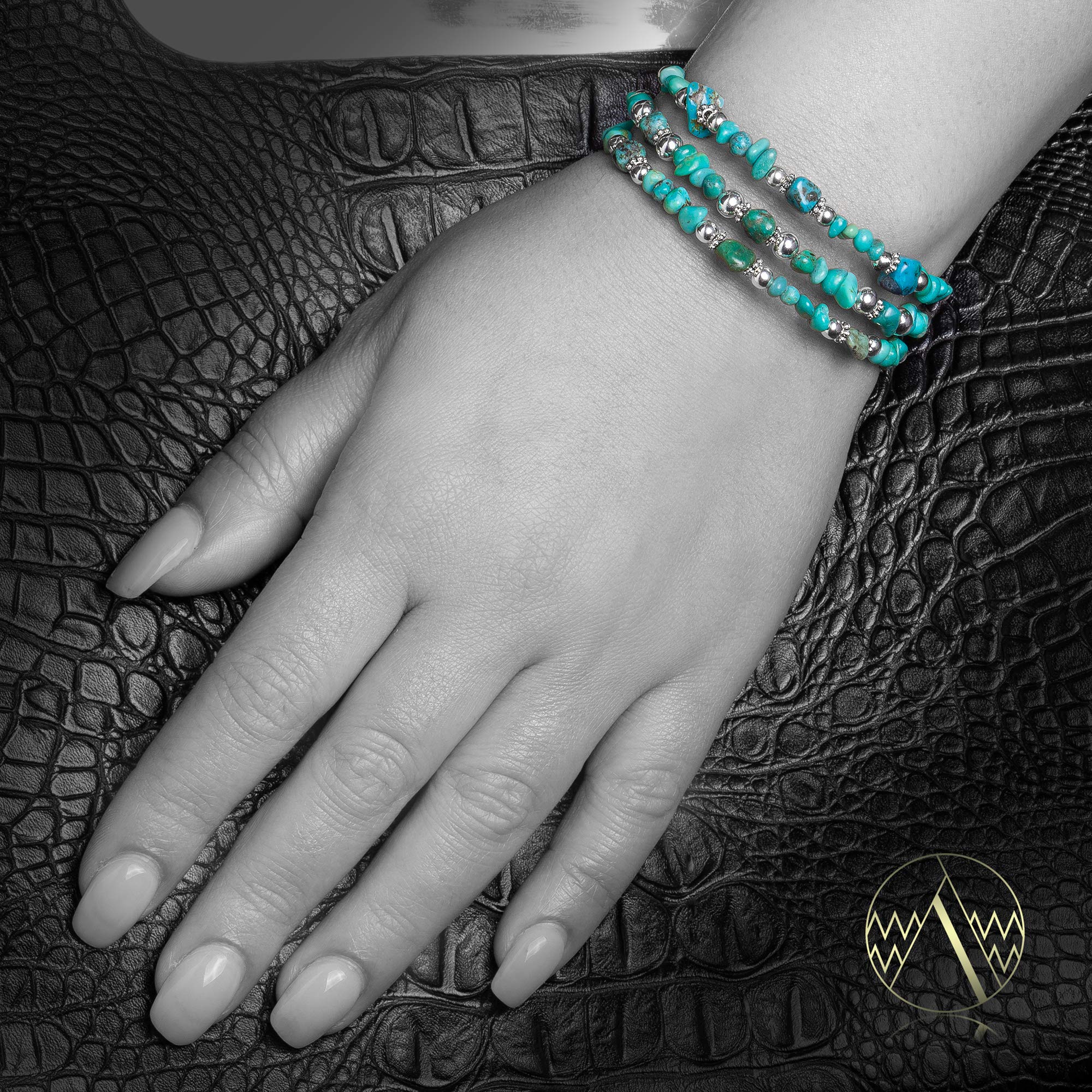$80Tag Certified Navajo Native Natural Turquoise Adjustable Wrap Bracelet 12732-14 Made By Loma Siiva