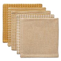 DII Everyday Kitchen Collection Assorted Dishcloth Set, 12x12, Honey Gold, 5 Count