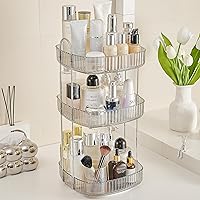 Square Rotating Makeup Organizer Bathroom Counter Organizer for Perfume Skincare Cosmetics - Gray 3-tier