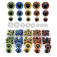 BESTCYC 1Box(80pcs) 3Size - 11mm/15mm/23mm 5Colors Threaded Shank Design Plastic Safety Eyes Craft Eyes with Washers for Crafts DIY Amigurumi Stuffed Animal, Toy, Doll DIY Making Supplies