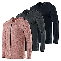 Real Essentials 3 Pack: Mens Dry-Fit Long Sleeve Full Zip Hoodie & Jacket- Athletic Running Jacket (Available in Big & Tall)