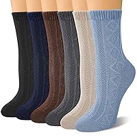 Justay 6 Pairs Womens Crew Socks Soft Knit Boot Calf Socks Comfortable Cotton Socks for Women Gifts
