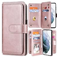 Wallet Case Compatible with Xiaomi Poco X3 NFC, Solid Color PU Leather Case Flip Folio Cover with 10 Card Slots for Poco X3 NFC (Rose Gold)