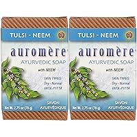 Auromere Ayurvedic Bar Soap, Tulsi Neem - Eco Friendly, Handmade, Vegan, Cruelty Free, Natural, Non GMO (2.75 oz), 2 pack