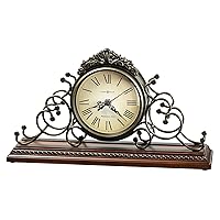 Howard Miller Adelaide Mantel Clock 635-130 – Wrought-Iron Frame, Antique Warm-Grey Finish, Windsor Cherry Finish, Decorative Molding, Quartz Movement