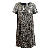 Emily West Girls' One Size Glitter Textured Knit Metallic Leopard Print Dress