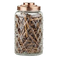 Textured Glass Jar with Gleaming Air-Tight Copper Top, Kitchen Glassware Food Beverage Preserving Container, Clear (Large)