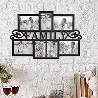 Family Collage Picture Frame - Wall Hanging with 7 Puzzle-Style Openings - Displays Three 4x6 and Four 5x7 Photos of Memories (Black)