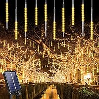 Blingstar Meteor Shower Lights, Upgraded 16 Inch 10 Tubes 360 LED Falling Rain Lights, Warm White Solar Meteor Lights, Outdoor Christmas Decorations for Tree Yard Porch Party Wedding Holiday