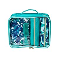 Conair 5 Piece Toiletry and Cosmetic Bag Set Under $30, Includes 4 Makeup Bags and 1 Travel Comb in Teal Palm Prints
