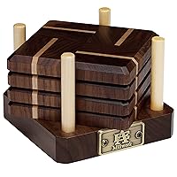 Walnut and Maple End Grain Wood Drink Coaster with Holder for Coffee and Beer - Tabletop Protection - Wooden Cup Coaster for Bar, Kitchen, Home - Made in The USA - Set of 4 with Base