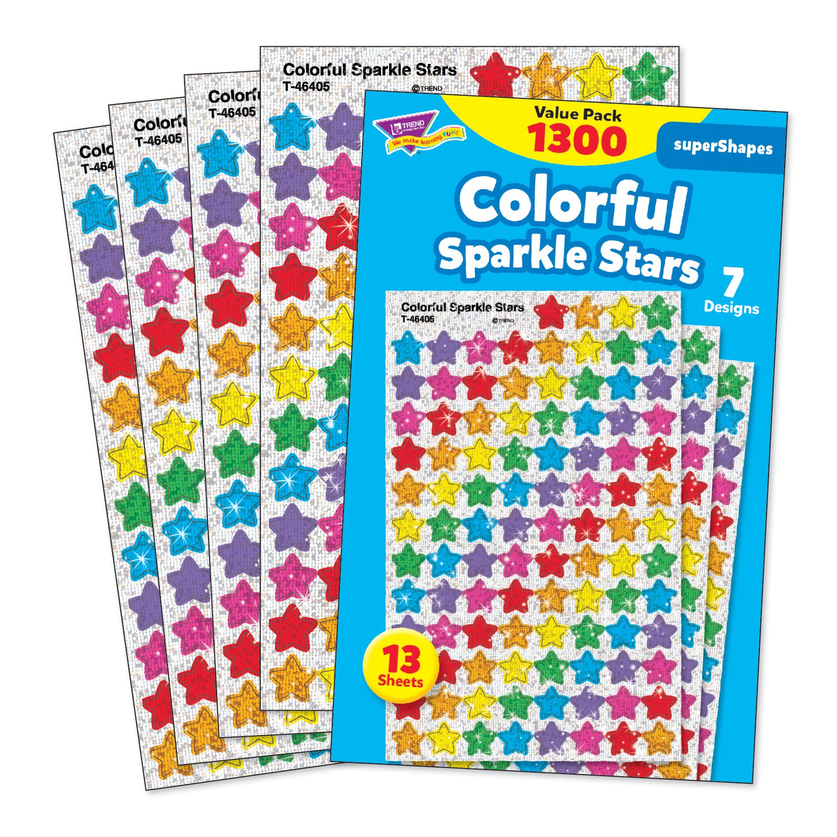 Trend Enterprises Sparkle Stars Stickers - 1/4 to 1/2 inches - Set of 1,300 - Red, Blue, Gold, Silver
