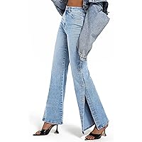 Womens Jeans Hig Waisted Straight Leg Loose Stretchy Tummy Control Trendy Side Slit Jeans for Women 2024