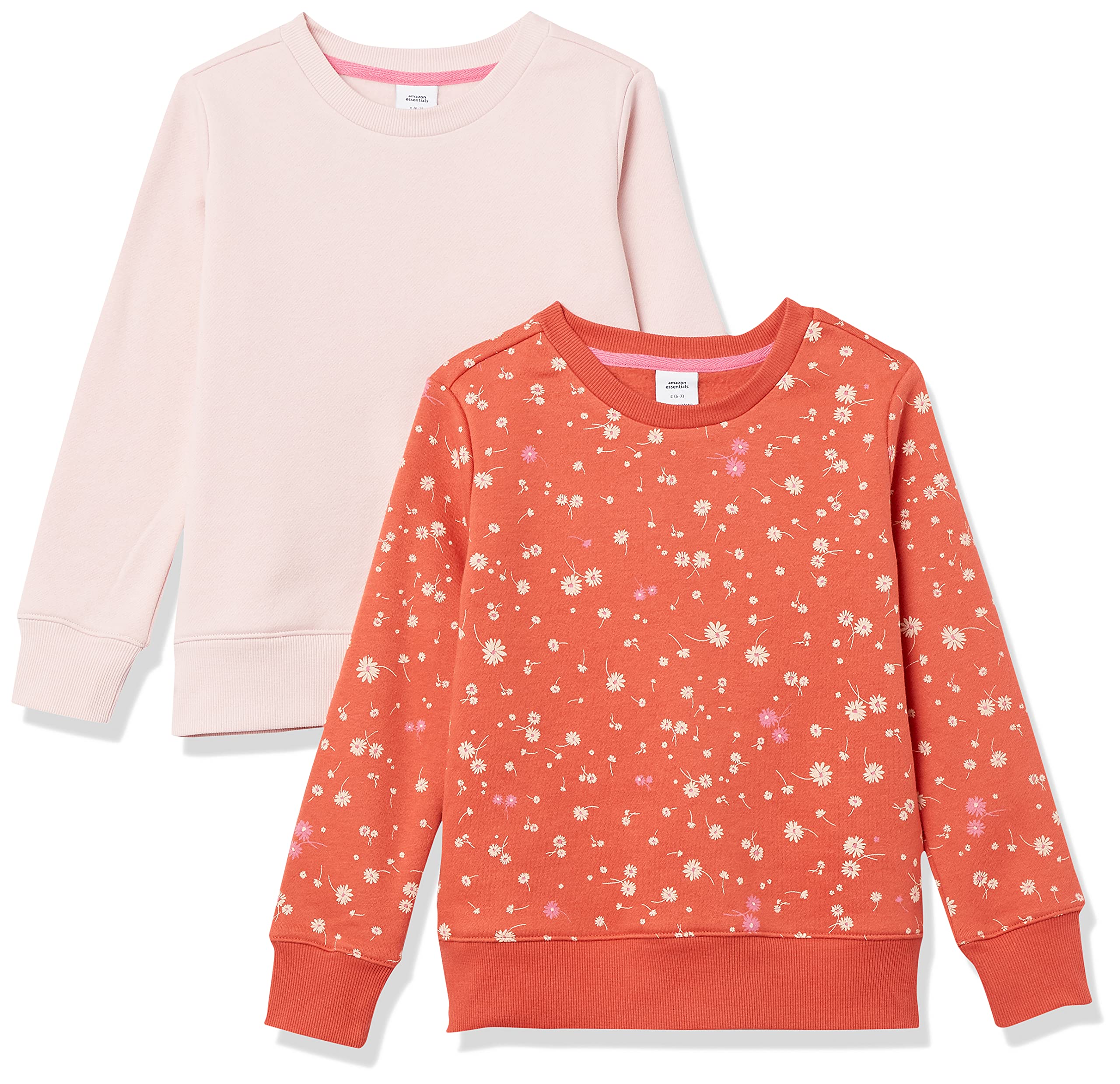 Amazon Essentials Girls and Toddlers' Fleece Crew-Neck Sweatshirts, Pack of 2