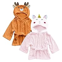 Sunny zzzZZ 2 Pack Unisex Baby Plush Animal Face Robe for 0-9 Months - Baby Essentials Registry Gifts