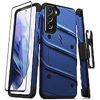 ZIZO Bolt Series for Galaxy S21 Case with Screen Protector Kickstand Holster Lanyard - Blue & Black