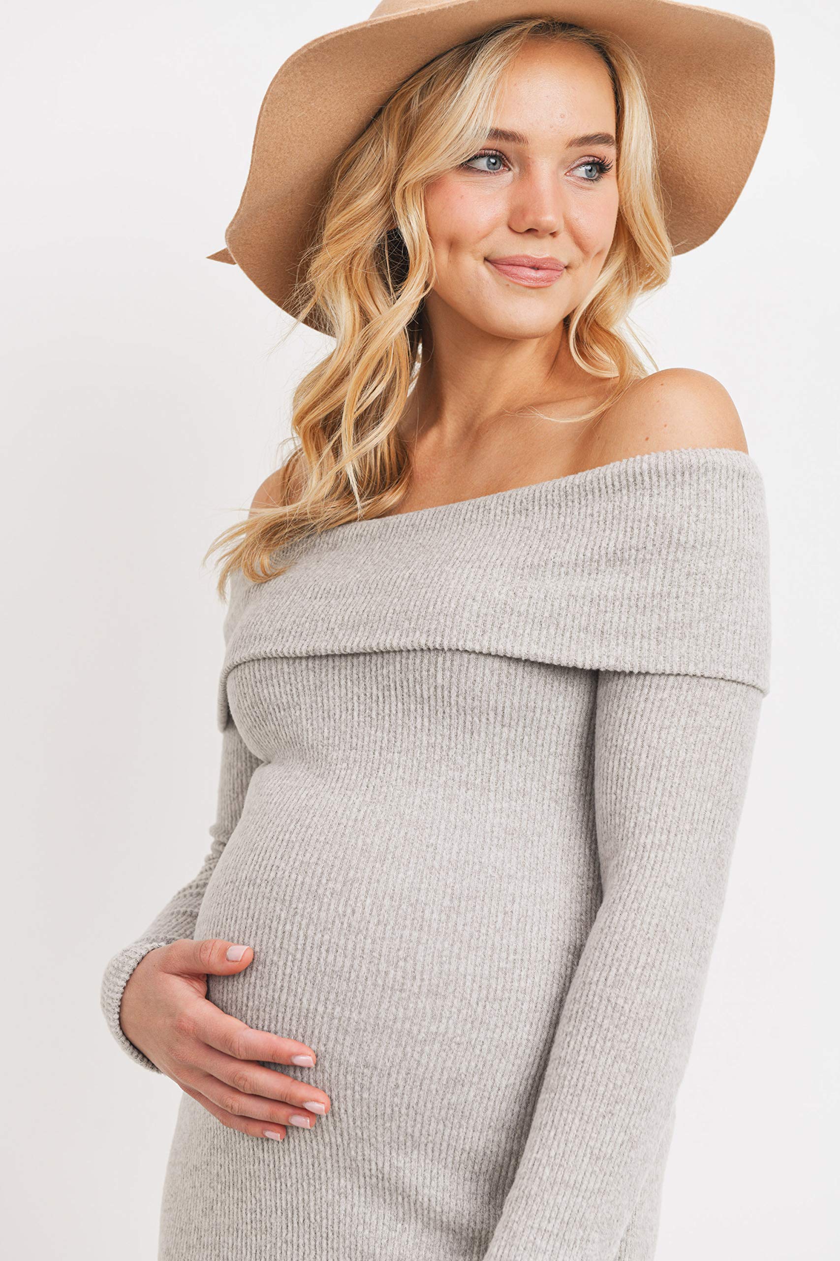 LaClef Women's Off Shoulder Sweater Knit Maternity Dress