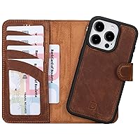 BOULETTA Wallet Case for iPhone 15 Pro Full Grain Leather Wallet, Detachable Magnetic Flip Cover, Card Holder, iPhone 15 Pro Wallet Case MagSafe Compatible RFID Blocking 6.1 inch, Antic Brown