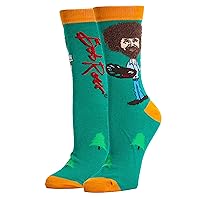 ooohyeah Women's Novelty Funny Bob Ross Crew Socks, Holiday Crazy Fun Dress Socks, Fits Shoe Size 5-10