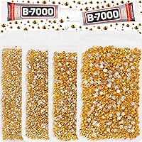 30200Pcs Gold Flatback Rhinestones with b7000 Jewelry Glue Fix for Crafts Clothes Clothing Crafting Fabric Costumes, Metallic Gold Flat Back Rhinestones Bulk, Bright Gold Gems Sets Bedazzle Kit 2-5mm